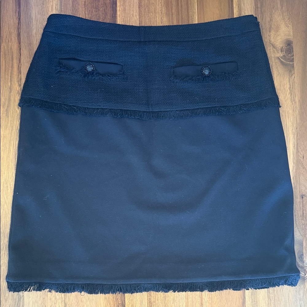 Karl Lagerfeld Black Pencil Skirt with Fringe Detail